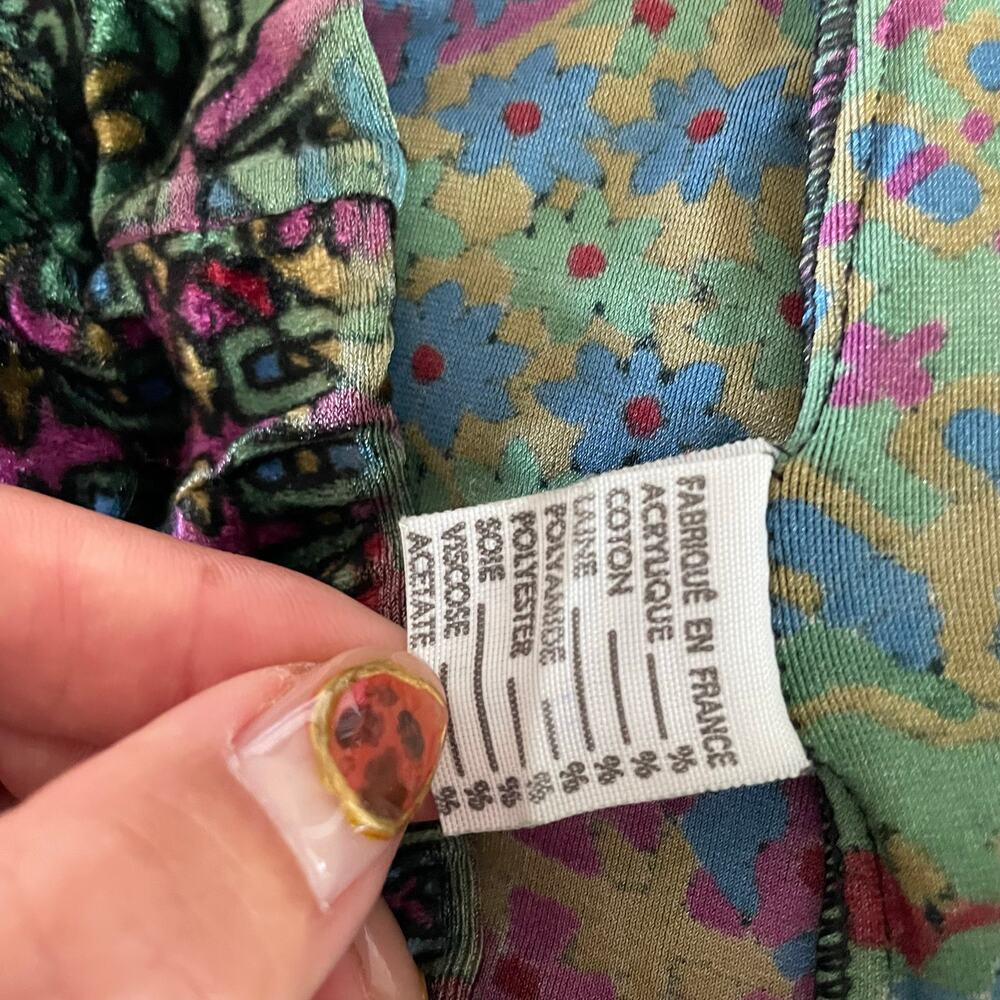 Vintage Ymaginer Patchwork Blue Velvet Leggings Made in France 90s Trippy Print - Picture 5 of 8
